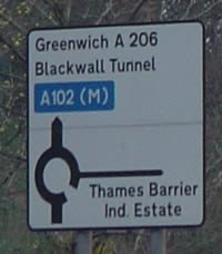 Advance sign showing A102(M) Blackwall Tunnel Southern Approach