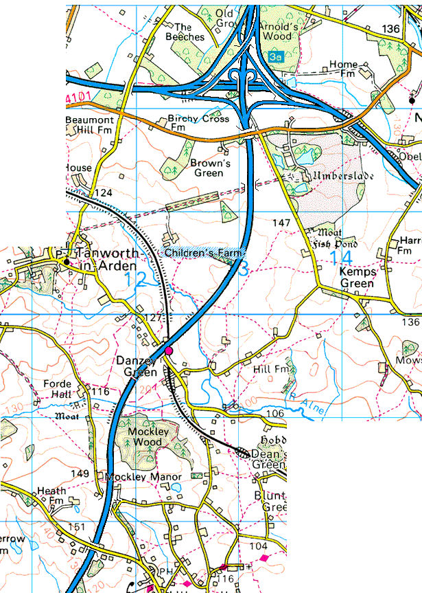 Strensham - Solihull Motorway Map